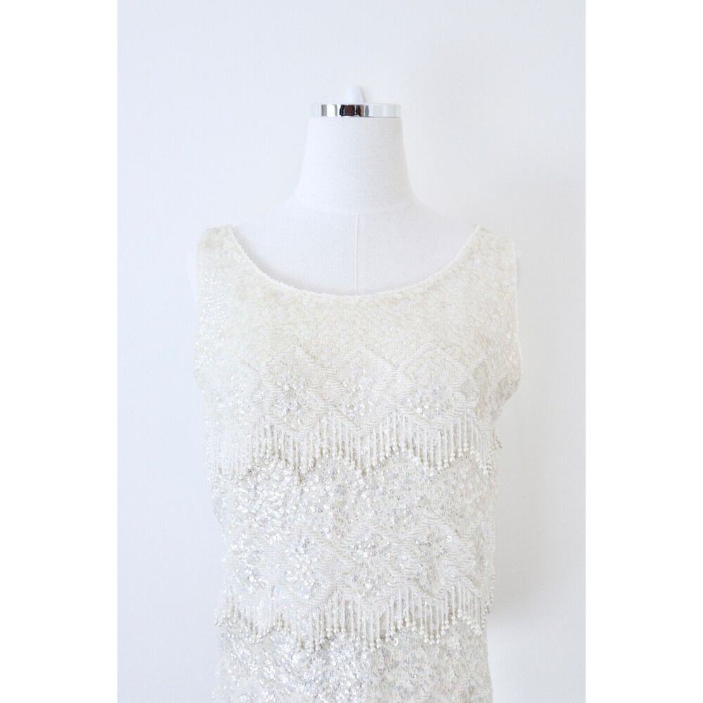 Vintage 1960s Mai Ling Beaded Shell Top Made In Hong Kong Sleeveless Cream - Picture 2 of 12